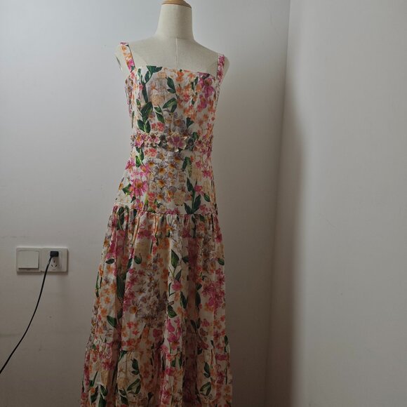Lima Jardiniera Tiered Floral Linen Maxi Dress - Picture 3 of 15